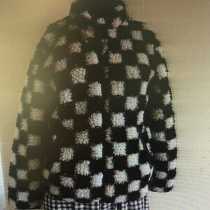 Black & White Checkered Sherpa Jacket - Women